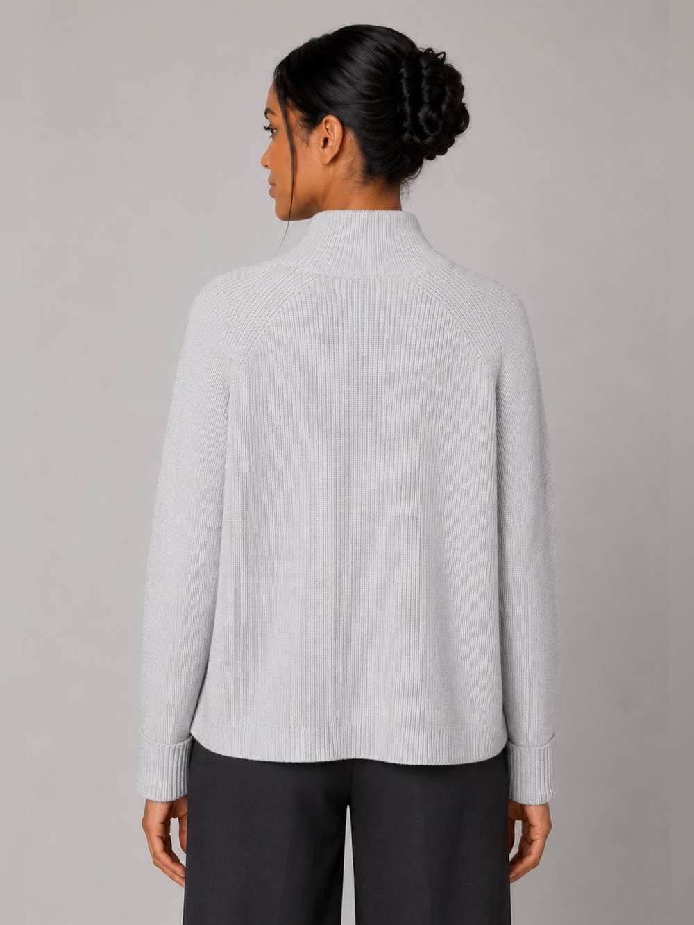 Eileen Fisher Merino Wool Mock Turtleneck Gray Minimalist Capsule Sweater Size M - Picture 2 of 13